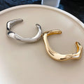 European American Alloy Smooth Wave Open Bangle For Women, Minimalist Metallic Round Jewelry view 2