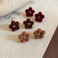 Rhinestone Inlaid Flocked Acrylic Flower Stud Earrings French Vintage Hong Kong Style view 3