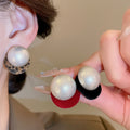 Faux Pearl Fuzzy Round Pendant Drop Earrings Vintage Hong Kong Style For Women view 2