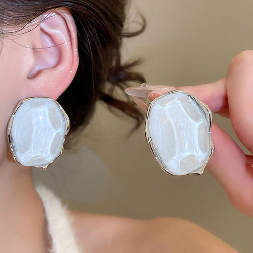 French Court Style Resin Oval Geometric Open Ring And Stud Earrings Jewelry Set
