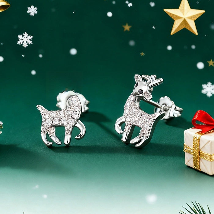 Korean Cute Deer Christmas Stud Earrings For Women Reindeer Holiday Light Luxury Jewelry