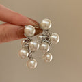 Elegant French Geometric Round Faux Pearl Pendant Drop Earrings With Silver Pin view 2