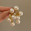 Elegant French Geometric Round Faux Pearl Pendant Drop Earrings With Silver Pin view 4