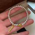 French Vintage Faux Pearl Round Pendant Beaded Bracelet Elegant Light Luxury Jewelry For Women view 2