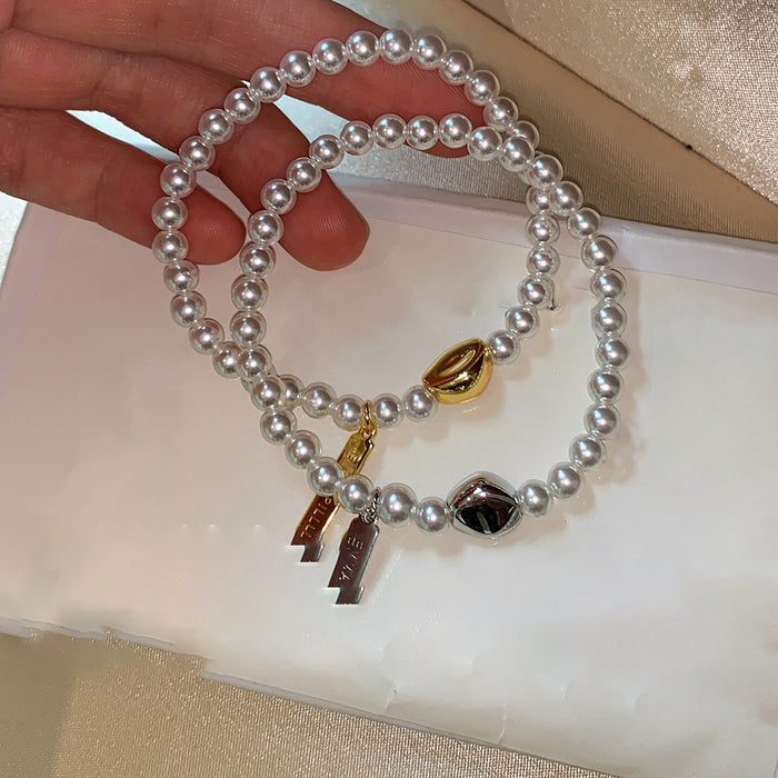 French Vintage Faux Pearl Round Pendant Beaded Bracelet Elegant Light Luxury Jewelry For Women