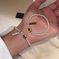 French Vintage Faux Pearl Round Pendant Beaded Bracelet Elegant Light Luxury Jewelry For Women view 4