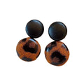 Metal Silver Needle Leather Leopard Print Floral Stud Earrings Vintage Palace Style view 5