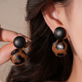 Metal Silver Needle Leather Leopard Print Floral Stud Earrings Vintage Palace Style view 2