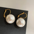 14K Gold Plated Round Faux Pearl Clip On Earrings Vintage Minimalist Geometric Jewelry view 2