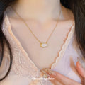 18K Gold Plated Copper Resin Square Pendant Necklace French Court Style Collarbone Jewelry view 3