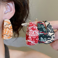 New Chinese Style Printed Fabric Round Hoop Earrings With Silver Posts Minimalist Fashion Jewelry view 2