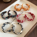 New Chinese Style Printed Fabric Round Hoop Earrings With Silver Posts Minimalist Fashion Jewelry view 3