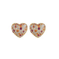 Korean Heart Stud Earrings With 3D Colorful Faux Zircon, Gentle Daily Jewelry For Women view 2