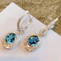 Princess Style Faux Sapphire Drop Earrings For Women With Micro Paved Sparkling Zircon view 3