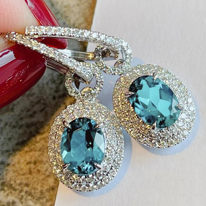 Princess Style Faux Sapphire Drop Earrings For Women With Micro Paved Sparkling Zircon