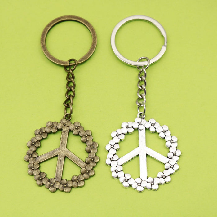 Zinc Alloy Peace Symbol Keychain Bag Charm Key Ring Gift