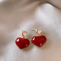 14K Gold Plated Copper Heart Stud Earrings With Silver Posts Zircon Enamel Retro Style view 4