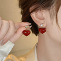 14K Gold Plated Copper Heart Stud Earrings With Silver Posts Zircon Enamel Retro Style view 1