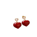 14K Gold Plated Copper Heart Stud Earrings With Silver Posts Zircon Enamel Retro Style view 5