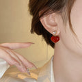14K Gold Plated Copper Heart Stud Earrings With Silver Posts Zircon Enamel Retro Style view 3