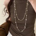 French Style Faux Pearl Round Flower Geometric Long Sweater Necklace For Elegant Light Luxury Looks view 1