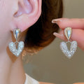 Light Luxury French Sparkling Zircon Heart Teardrop Drop Earrings With Silver Pins view 1