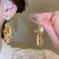 Luxury Copper Zircon Teardrop Sequin Tassel Drop Earrings With Silver Pins view 2