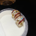 Light Luxury Copper C Shape Stud Earrings With Sparkling Zircon And Enamel Retro Geometric Design view 4