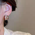 Light Luxury Copper C Shape Stud Earrings With Sparkling Zircon And Enamel Retro Geometric Design view 3