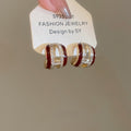 Light Luxury Copper C Shape Stud Earrings With Sparkling Zircon And Enamel Retro Geometric Design view 2
