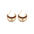 Light Luxury Copper C Shape Stud Earrings With Sparkling Zircon And Enamel Retro Geometric Design view 5