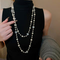 French Court Style Faux Pearl Cat Eye Stone Round Beaded Crystal Sweater Necklace view 1