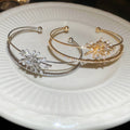 European Style Cloth Accent Zircon Pearl Firework Flower Double Layer Open Bangle For Women view 2