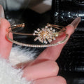 European Style Cloth Accent Zircon Pearl Firework Flower Double Layer Open Bangle For Women view 3