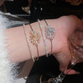 European Style Cloth Accent Zircon Pearl Firework Flower Double Layer Open Bangle For Women view 1