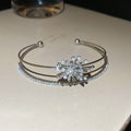 European Style Cloth Accent Zircon Pearl Firework Flower Double Layer Open Bangle For Women view 4