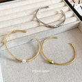 18K Gold Plated Copper Pearl Round Open Bangle For Women European American Fashion Jewelry view 2