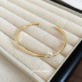 18K Gold Plated Copper Pearl Round Open Bangle For Women European American Fashion Jewelry view 4