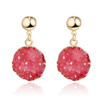 Gold Tone Round Crystal Cluster Drop Earrings in Six Bright Color Options