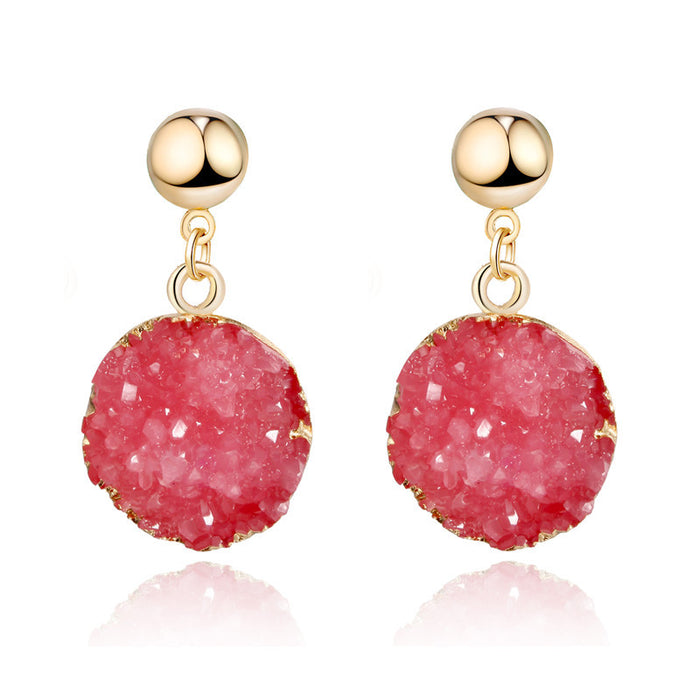 Gold Tone Round Crystal Cluster Drop Earrings in Six Bright Color Options