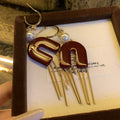 C-Shaped Pearl Acrylic Tassel Drop Earrings With Silver Pins, Geometric Western Style view 4