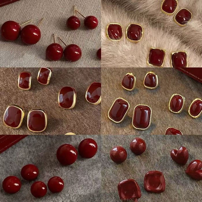 Light Luxury Alloy Red Bow Heart Circle Pendant Drop Earrings With Silver Pins