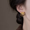 Tiger Eye Zircon Flower Tassel Drop Earrings Maillard Vintage Silver Needle Statement Jewelry view 4