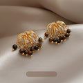 Tiger Eye Zircon Flower Tassel Drop Earrings Maillard Vintage Silver Needle Statement Jewelry view 1