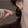 Tiger Eye Zircon Flower Tassel Drop Earrings Maillard Vintage Silver Needle Statement Jewelry view 2