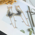 Embroidered Butterfly Gold Chain Fringe Long Stud Earrings view 2