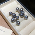 French Vintage Gray Faux Pearl Drop Earrings Silver Needle Geometric Round Minimalist Style view 3