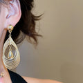 European Style Alloy Multi Layer Hollow Teardrop Pendant Drop Earrings For Women view 3