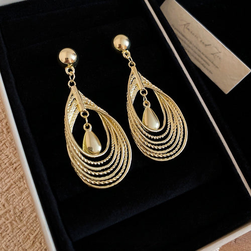 European Style Alloy Multi Layer Hollow Teardrop Pendant Drop Earrings For Women