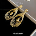 European Style Alloy Multi Layer Hollow Teardrop Pendant Drop Earrings For Women view 4